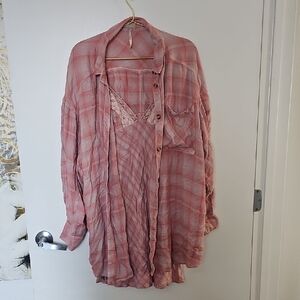 LAST CHANCE Free People 2-pc Pink Plaid Shirt and Dress